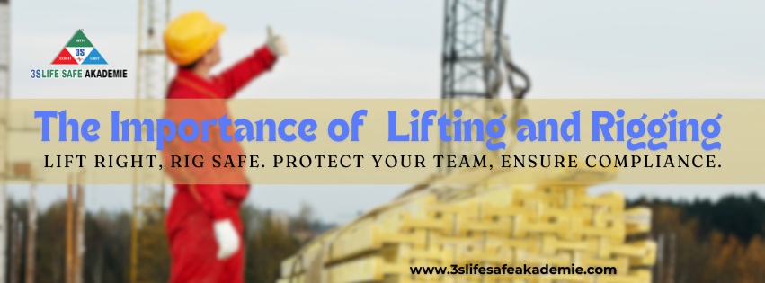 Graphic illustrating the importance of lifting and rigging, featuring a person properly securing and lifting a heavy object using safety equipment, emphasizing safe practices in handling and transporting heavy loads to prevent accidents and injuries.